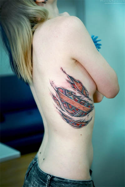 Biomechanical Torn Flesh Ribcage Tattoo | TATTOO DESIGN