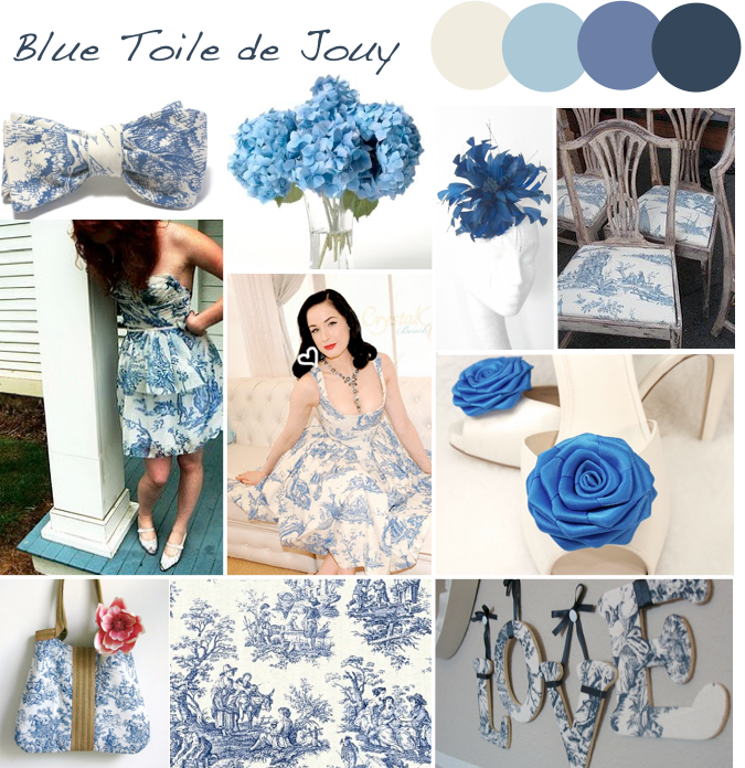 Black White and Blue Toile Wedding Inspiration Boards