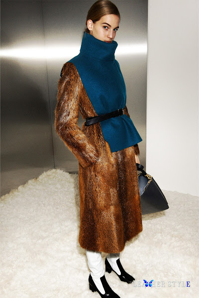 leather style, Céline, model, fur overcoat, over-the-knee boots, thigh high boots, leather handbag, fashion brand, collection