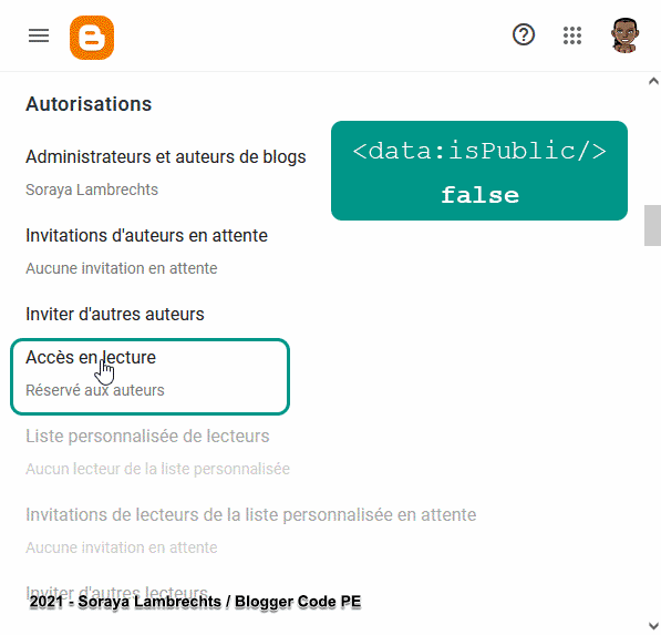 Modifier l'accès en lecture du blog.