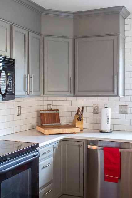 gray cabinets white subway