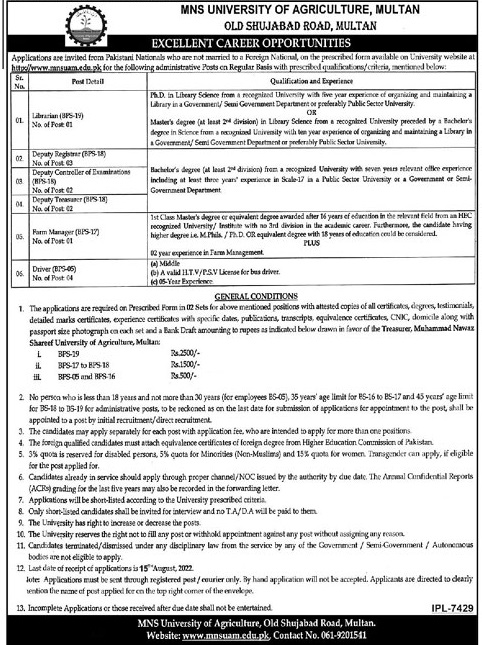 Latest University of Agriculture Jobs 2022