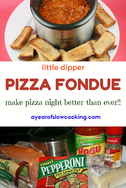 I love my Little Dipper and am always trying to find new recipes! This pizza fondue recipe can be made in a larger crockpot or you can use the recipe here to make it perfectly in the Little Dipper slow cooker!