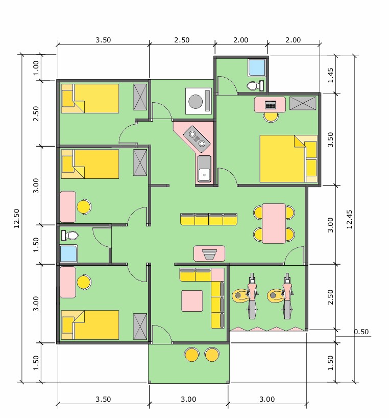 Sketsa Denah  Rumah  Ukuran 6x9 Meter 3  Kamar  