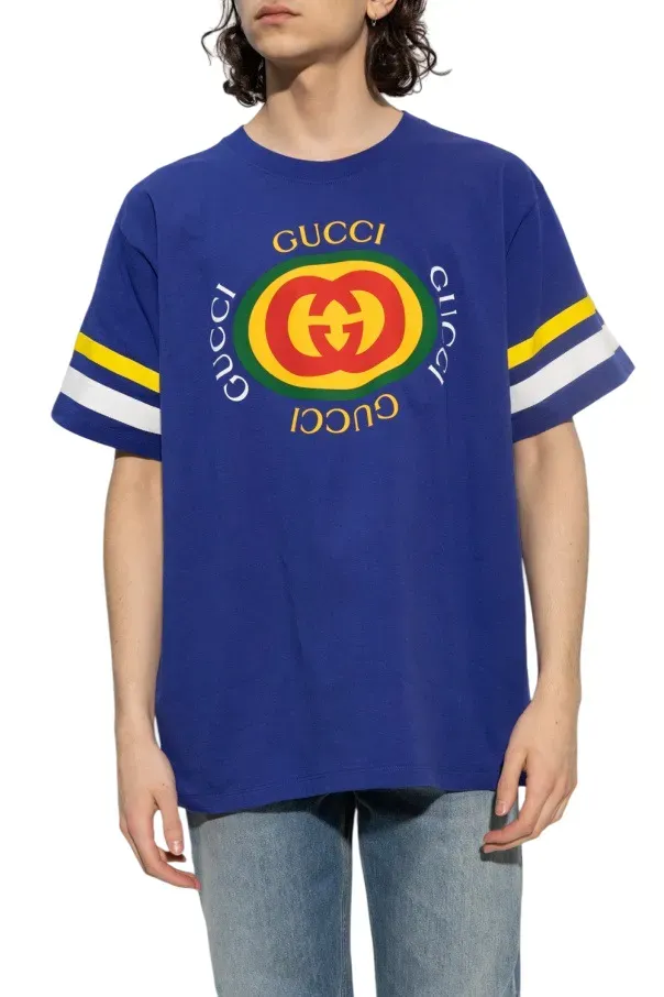 Áo thun nam màu xanh coban cổ tròn Gucci