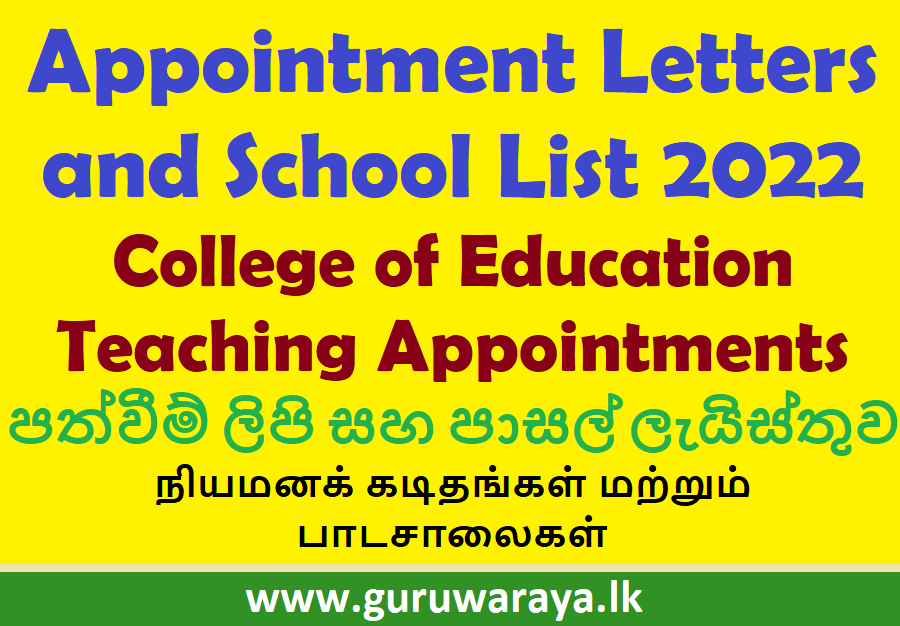 College of Education Teaching Appointments -  Letters and School List 2022 (National Schools and Province)