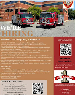 Franklin (MA) Fire Dept still accepting applications for Firefighter/paramedic