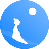 Blue circle, white female meditating with sun