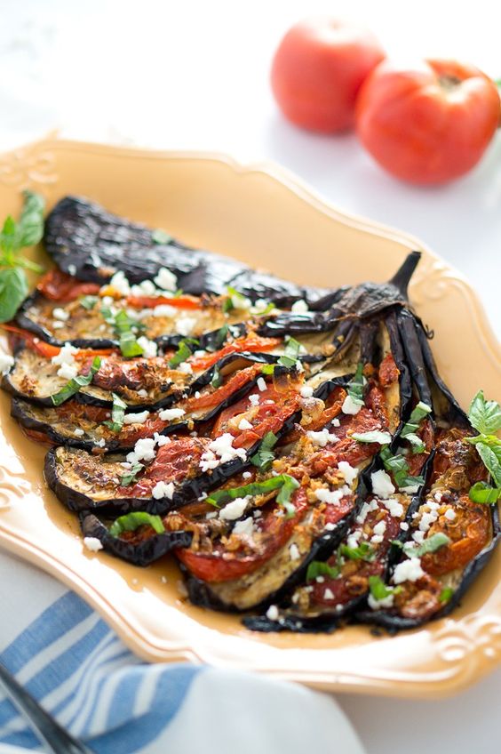 Roasted Eggplant Fan - This is a delicious Mediterranean eggplant recipe that tastes amazing and would make any eggplant hater into an eggplant lover.