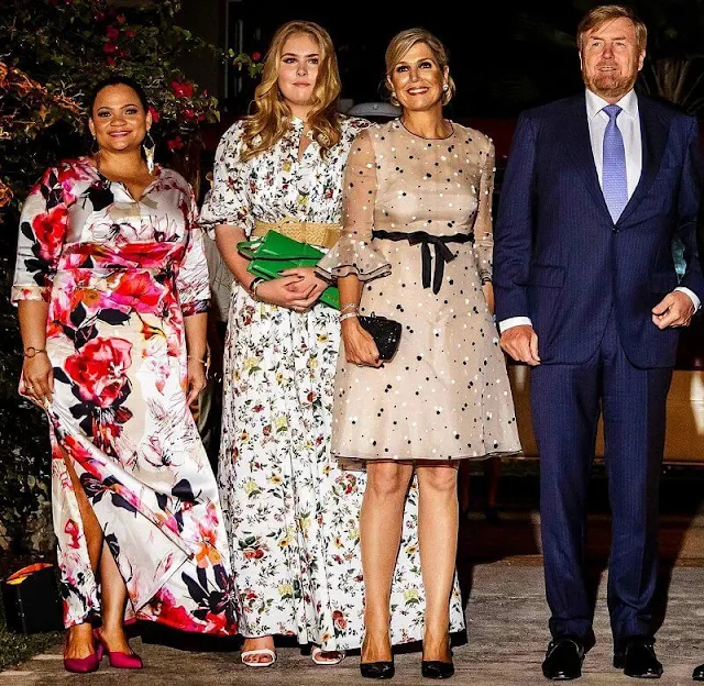 Queen Maxima wore a bobble detail dress by Valentino. Princess Amalia wore a Vacation mustique poplin maxi dress by Erdem