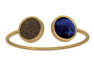 Fingerprint and Cabochon Bangle Bracelet in 14k Yellow Gold