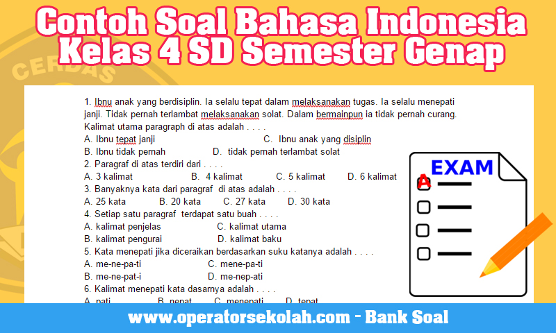  Contoh Soal Bahasa Indonesia Kelas 4 SD Semester Genap 