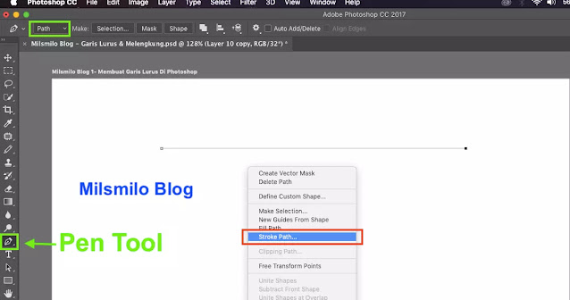Cara membuat garis lurus dan garis melengkung di photoshop, membuat garis horizontal, garis vertical di photoshop
