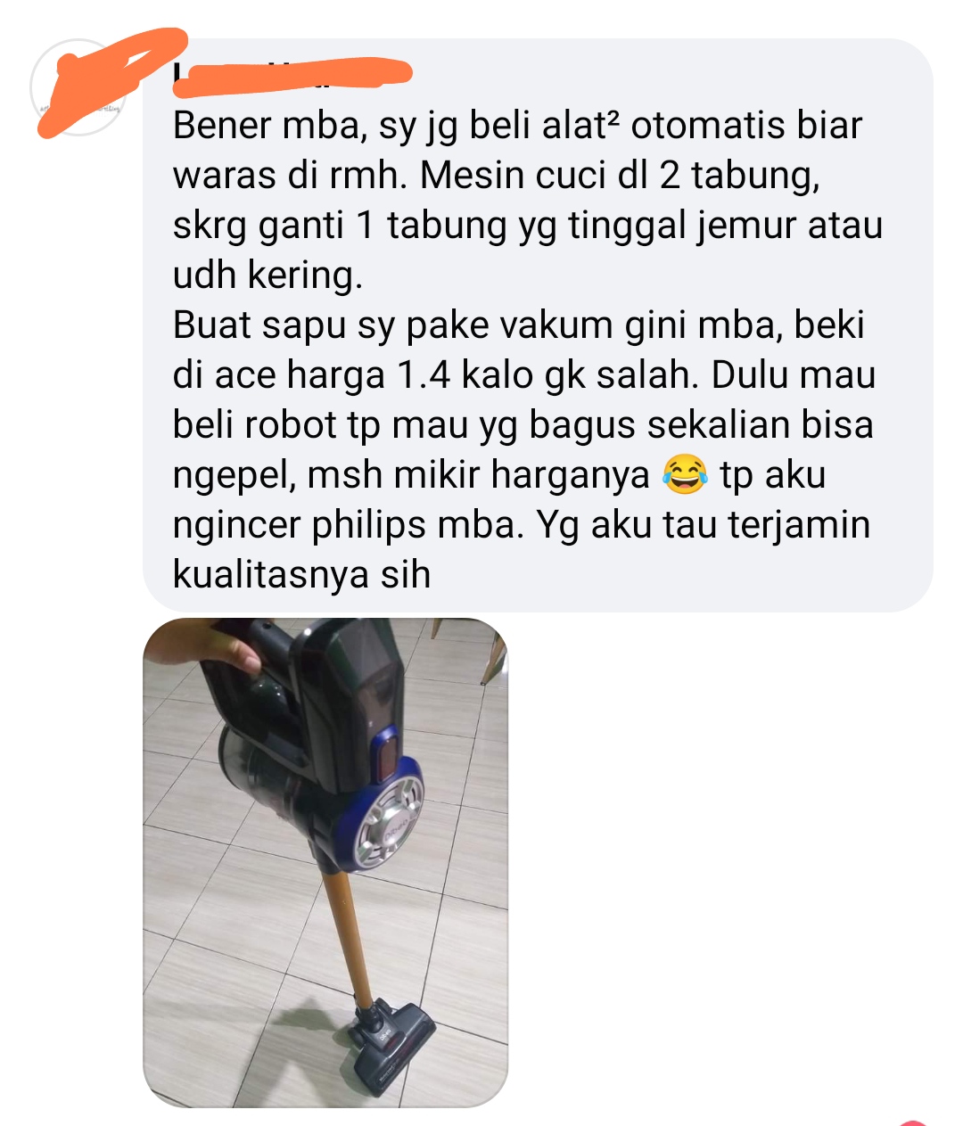 Vacuum cleaner untuk menjaga kewarasan ibu