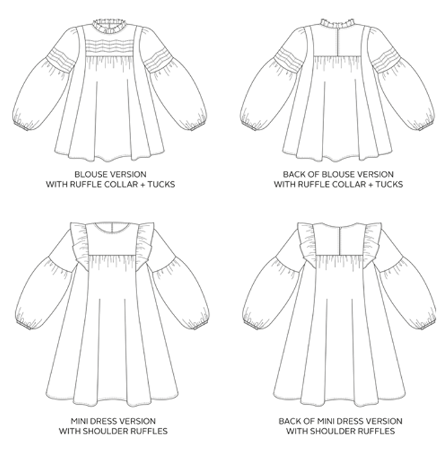 Tilly and the Buttons Marnie sewing pattern technical drawing