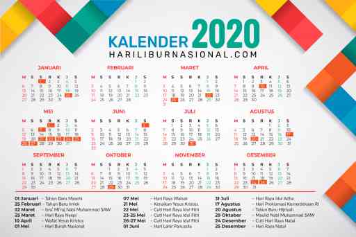  Download  Kalender  2020  PDF  PSD CDR Keren Lengkap Hari 