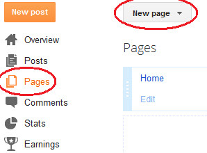 how to make new page in blogger