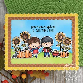 Sunny Studio Stamps: Happy Harvest Fall Kiddos Fancy Frames Scalloped Edged Fall Themed Card by Juliana Michaels