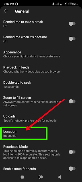 Cara mengubah lokasi region ke negara tertentu di aplikasi youtube android