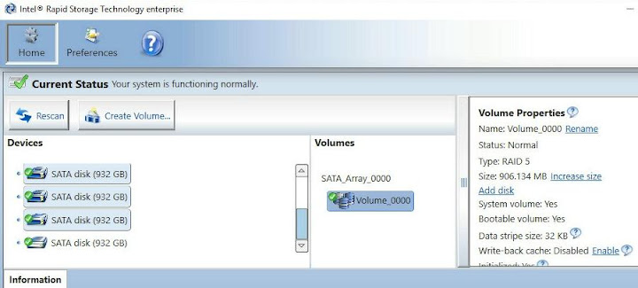 Dashboard Intel RSTe -  Migrasi selesai