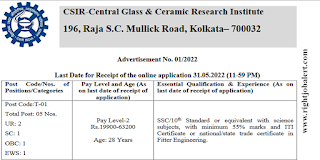 ITI Technician Jobs in Central Glass and Ceramic Research Institute Council of Scientific and Industrial Research