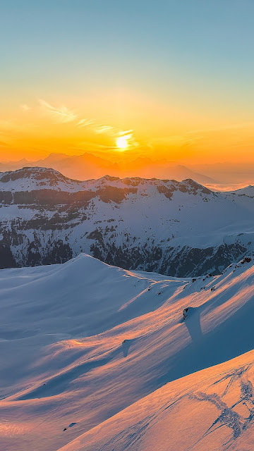 Wallpaper Mountains, Snow, Sunset, Rocks