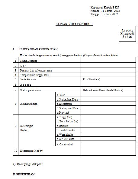 Download File Daftar Riwayat Hidup (DRH) Sesuai Dengan 