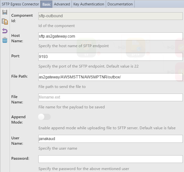 SFTP connector configuration: Basic tab