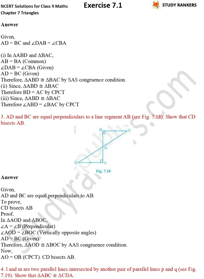 NCERT Solutions for Class 9 Maths Chapter 7 Triangles 7.1 Part 2