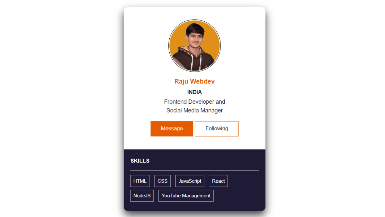 Responsive Profile Card using HTML CSS