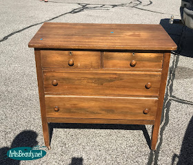 vintage farmhouse style dresser makeover using wreath stencil and general finishes milk paint