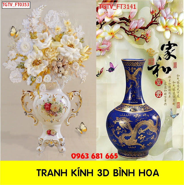 tranh kính 3d bình hoa 