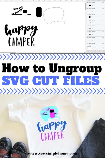 Learn how to easily ungroup on Cricut Designs Space with this free happy camper SVG file.