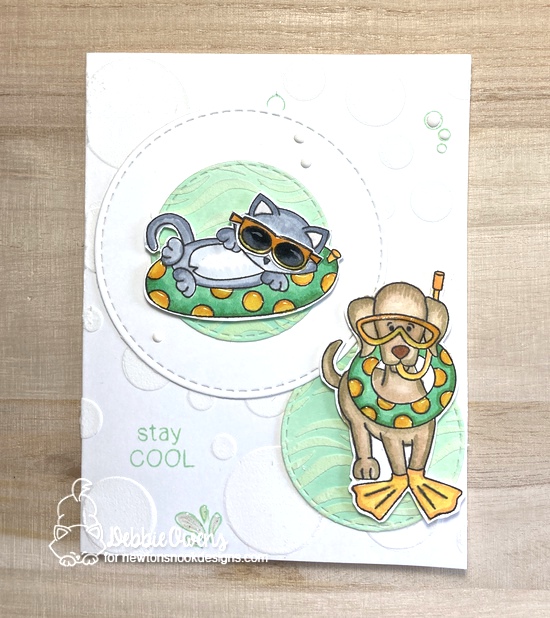 Stay cool by Debbie features Newton's Summer Vacation, Dog Days of Summer, Circle Frames, and Waves by Newton's Nook Designs; #inkypaws, #newtonsnook, #summercards, #catcards