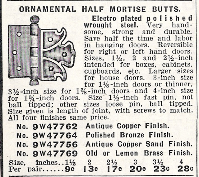 Sears Building Supplies catalog page showing Sears sears-only hinge with butterfly shape