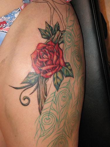 Butterfly on Rose Tattoo
