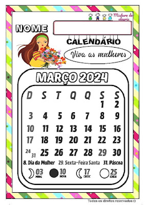 Calendário do ano de 2024 ilustrado
