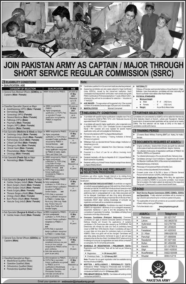 Join Pakistan Army as GDMO / Specialist Doctors 2021 through Short Service Regular Commission Online Apply