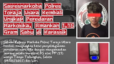 Satresnarkoba Polres Toraja Utara Kembali Ungkap Peredaran Narkotika, Amankan 1,15 Gram Sabu di Karassik