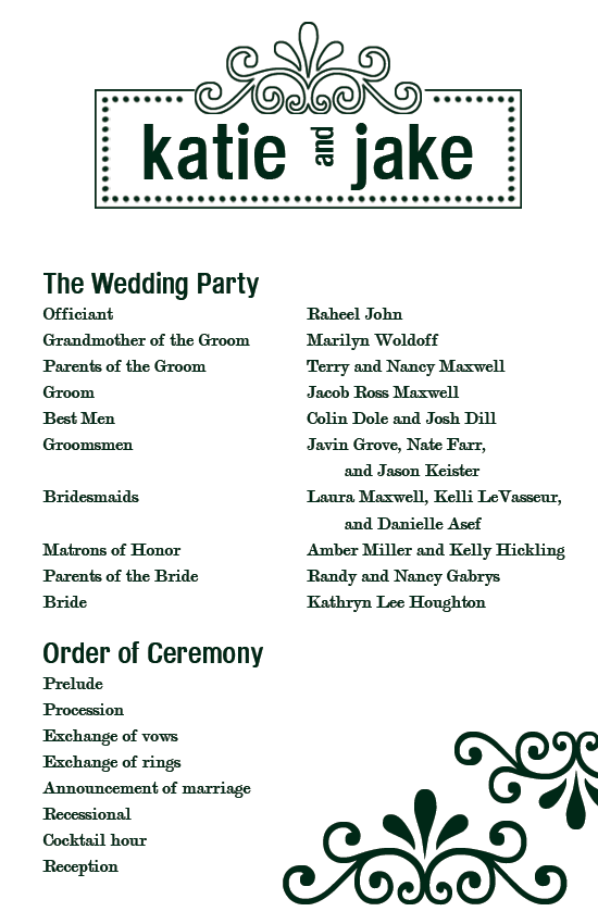 Katie's Wedding Program Katie was looking for a simple onepage black and 