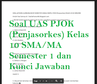 http://kelasnesia.blogspot.com - Soal UAS dan Kunci Jawaban PJOK (Penjasorkes) Kelas 10 SMA/MA Semester 1