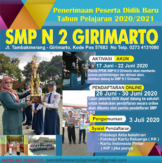 Pendaftaran PPDB SMPN 2 Girimarto Tahun Pelajaran 2020/2021