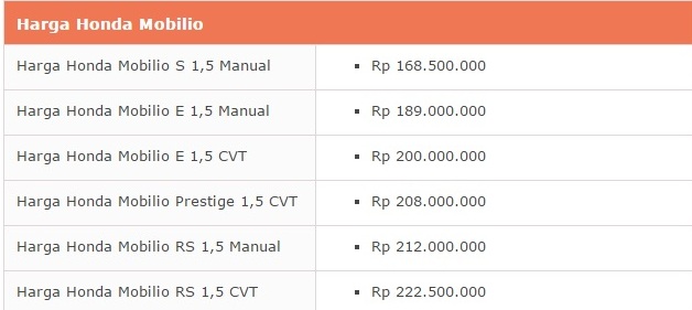 Harga Mobil Honda Mobilio Tahun 2017 Lengkap Dengan Spesifikasi dan Review