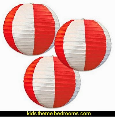 Stripes Paper Lanterns, 9 1/2-Inch, Red/White