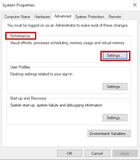 Performance Settings in Windows 10