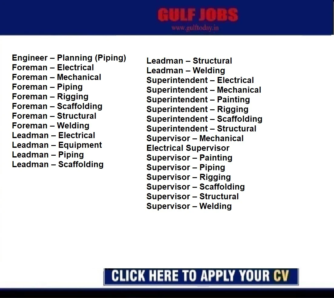 Qatar Jobs-Planning Engineer-Electrical Foreman-Mechanical Foreman-Piping Foreman-Electrical Supervisor-Supervisors-Leadmans