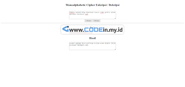 screenshot dari program Monoalphabetic Cipher