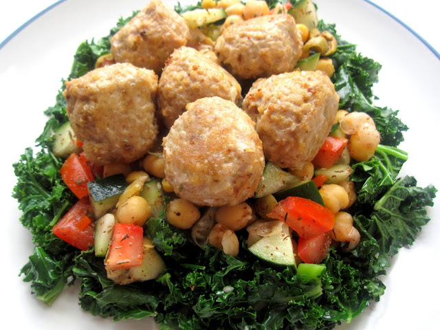 Sesame Spiced Turkey Meatballs with Chickpea Kale Salad