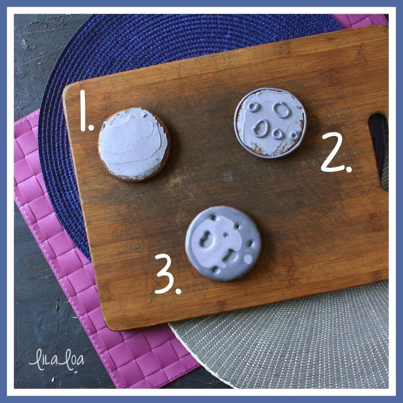 Chocolate sugar cookie decorating tutorial for cratered moon cookie