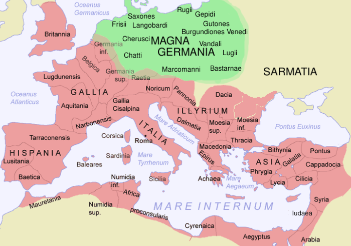 Mapa de Germania y el Imperio romano en el siglo I